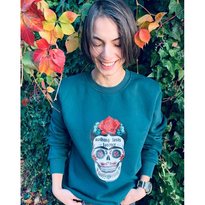 Unisex Sweatshirt Bisiklet Yaka Frida Yeşil